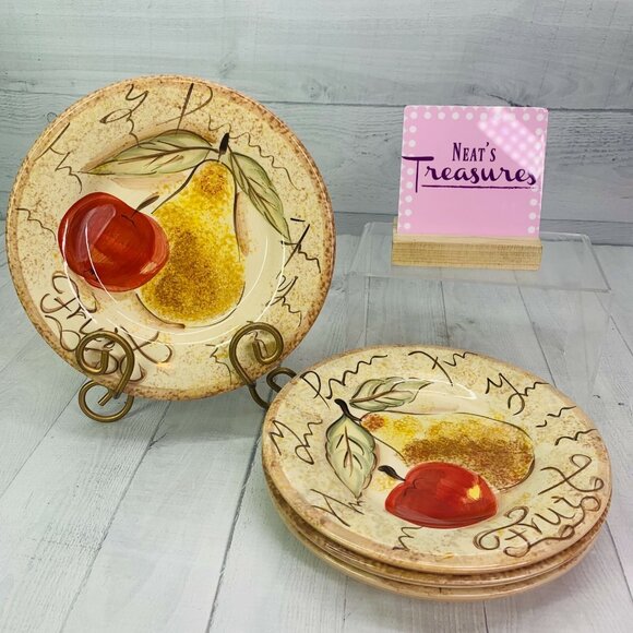 Tabletops Unlimited NAPA Fruit Hand Painted Stoneware Lunch Salad Plates Set 4 - Picture 1 of 11